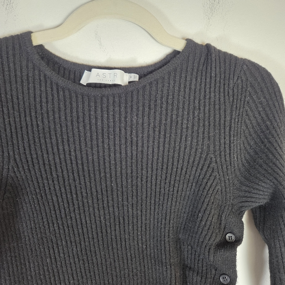 ASTR High Slit Black Long Sleeve Sweater Dress Soft - Picture 9 of 12